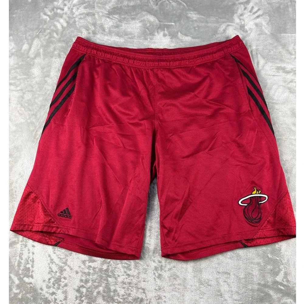Miami Heat Shorts Adidas Mens XL NBA Basketball Red Striped Mesh EUC